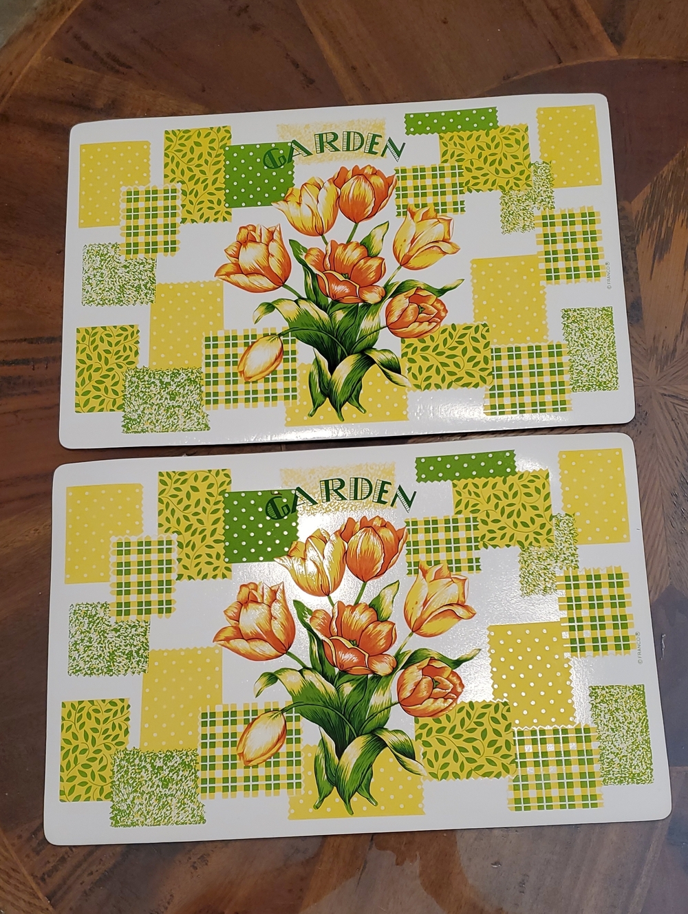 2 Vintage Franco Vinyl Foam Garden Tulip Floral Flowers Placemats